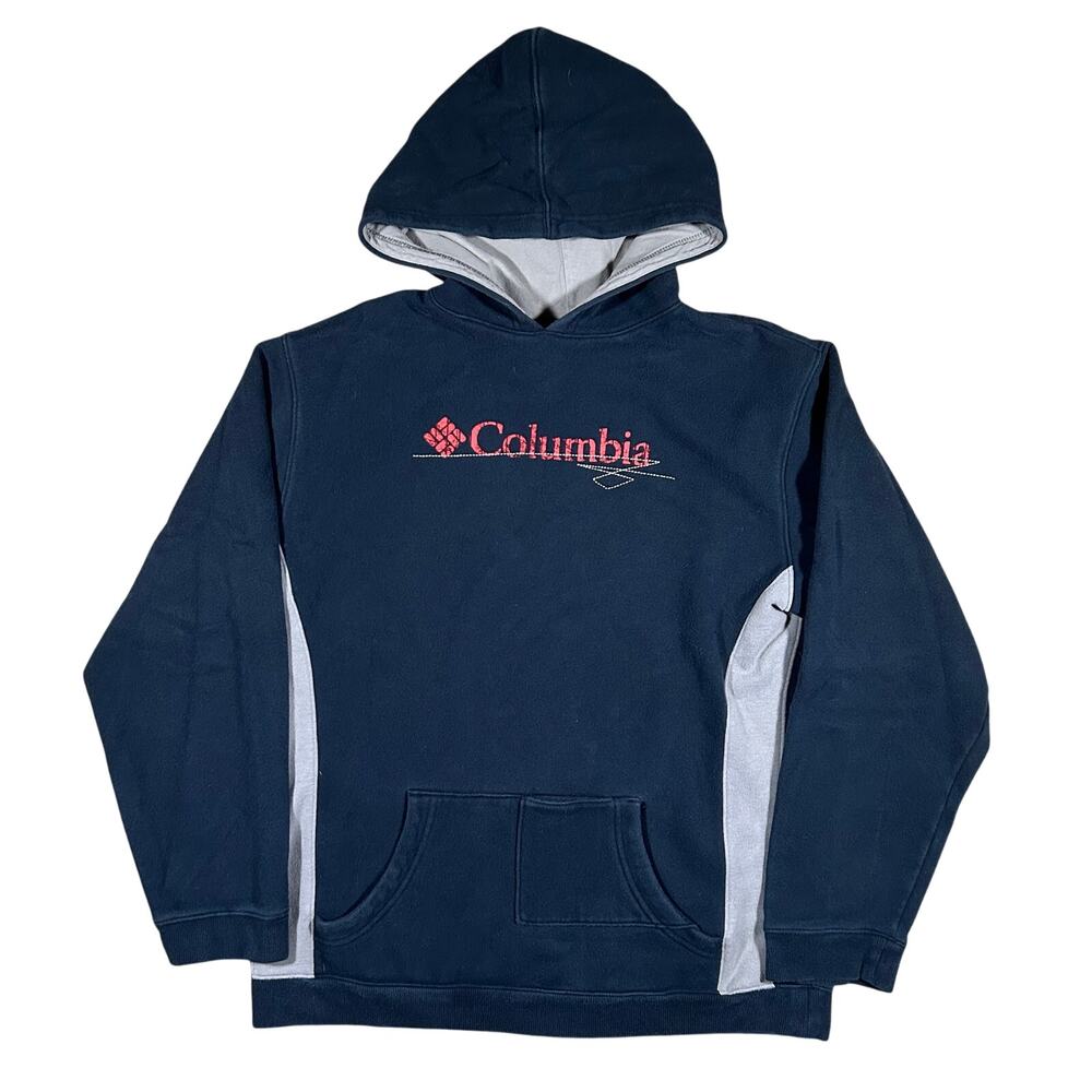 Y2K Columbia Spell Out Black Pull Over Hoodie Sweatshirt Gorpcore Youth XL